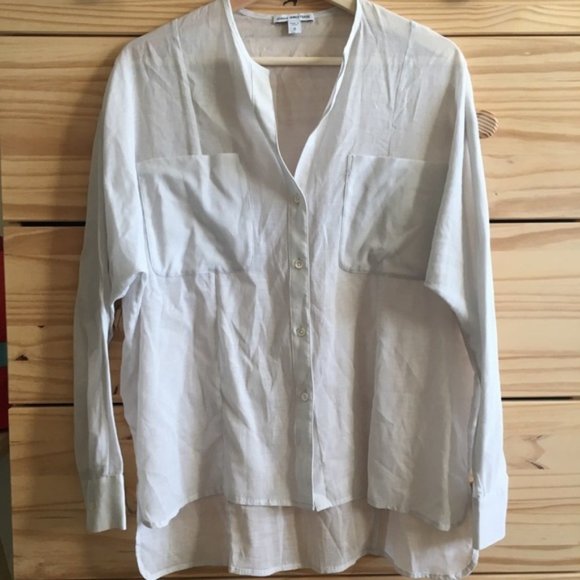 James Perse semi-sheer silk blend boxy relaxed fit oversized button down blouse - Picture 3 of 15